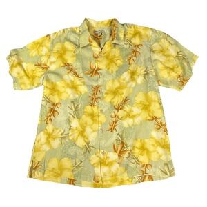 Tommy Bahama Silk‎ Shirt Mens Large Yellow Tropical Hawaiian Floral Cruise Beach